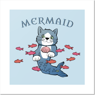 Mermaid Cat Posters and Art